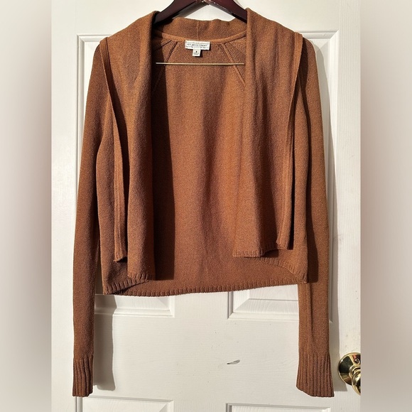 ST. JOHN SPORT Camel Colored Knit Draped Wool Blend Cardigan SMALL Toast CLEAN - Picture 2 of 14